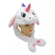 Gorro Infantil Mueve Orejas Con Luces Led Unicornio Blanco