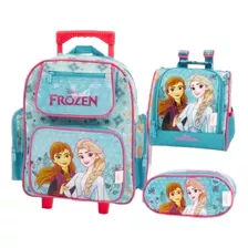 Kit Mochila Rodinha Estojo Lancheira Infantil Frozen 