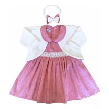 Roupa Bebe Menina C/ Bolero E Tiara 100% Algodão