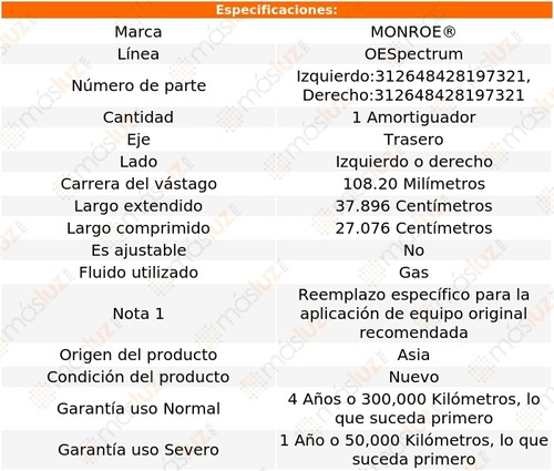 (1) Amortiguador Tra Oespectrum Gas Der O Izq Partner 03/08 Foto 2