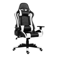 Silla De Escritorio Shine Y-2513 Gamer Ergonómica Negra Y Blanca Con Tapizado De Cuero Sintético