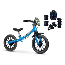 Bicicleta Infantil Aro 12 Balance Nathor Azul + Kit Proteção