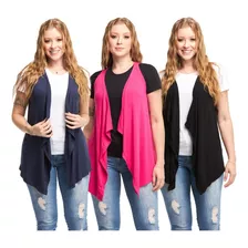 Kit Com 3 Colete Cardigan Max Regata Feminino Bico Plus Size