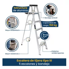 Escalera De Aluminio Tipo Tijera 5 Pasos Con Bandeja Tipo Iii Alta Calidad