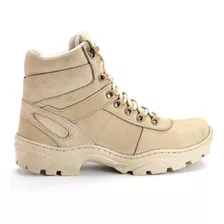 Bota Militar Cano Curto Masculino Couro Areia Lançamento