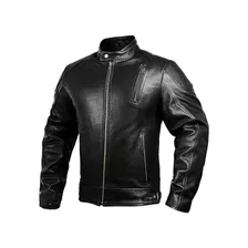Leather Motorcycle Jacket With Armor For Men, Cafe Race...