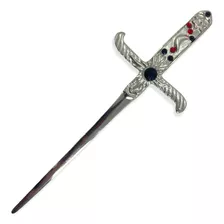 Athame Metal Prata Brilhante 19 Cm Pedras Preta E Vermelha