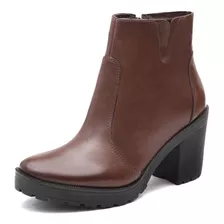 Bota Café Couro Feminino Cano Curto Chelsea Saltinho Fork