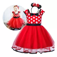 Fantasia Vestido Infantil Minnie Vermelha + Tiara