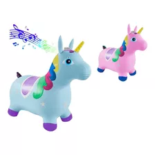 Animal Saltarin Pony Inflable De Goma Juguete Sonido Color Celeste Forma Caballito