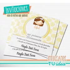 Comunión Nena - Invitación Para Imprimir Nenita Con Rosario