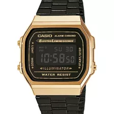 Relógio Casio Vintage Feminino Preto - A168wegb-1bdf Bisel Dourado