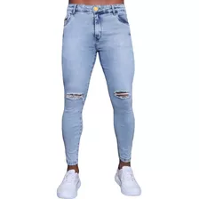 Calça Jeans Masculina Skinny Degradê Rasgada No Joelho