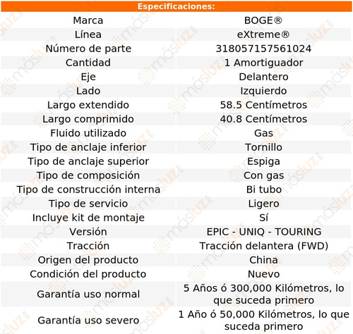 (1) Amortiguador Gas Izq Del Hr-v L4 1.8l 16/18 Boge Extreme Foto 2