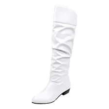 Botas De Couro Branco Mulheres Outono Inverno