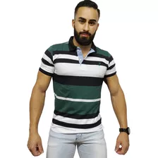 Camisa Masculina Listrada Gola Polo Original Manga Curta