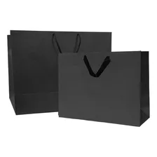 Kit Sacola Papel Loja Roupas 46x35x17cm + 35x25x10cm 25un Cor Preto Preto