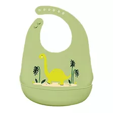 Babador De Silicone Com Bolso Coletor De Dinossauro - Kababy Cor Verde Tamanho Un