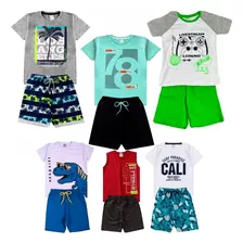 Kit 6 Peças 3 Conjuntos Infantil Roupa Menino Short Camiseta