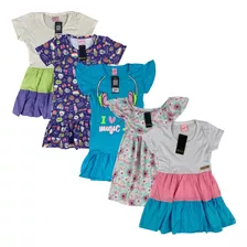 Kit 5 Peças Vestido Infantil Menina Roupa Feminina Atacado