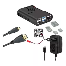 Kit Acessórios Pi 4 Case Abs Cooler Fonte Cabo Microhdmi 