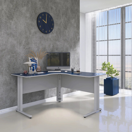 Estação De Trabalho Mesa Plataforma Escritório Em L Wt Cinza/azul