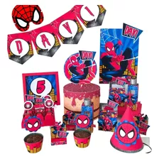 Kit Imprimible Spiderman Invitación Banderín Cajitas Regalos