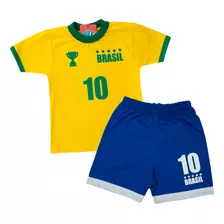 Conjunto Seleção Brasil Copa Do Mundo - Camiseta + Bermuda