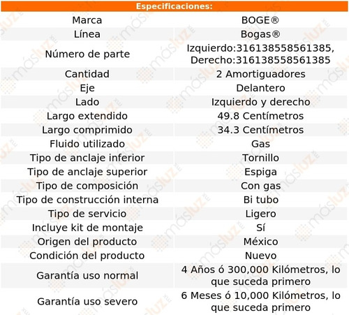 (2) Amortiguadores Gas Delanteros Mirage 15/20 Bogas Foto 2