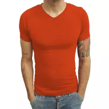 Camiseta Masculina Slim Gola V Estilo Manga Curta