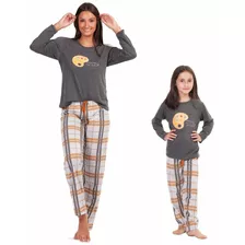 Kit 3 Pijamas Longo 1 Mãe E 2 Filha De Frio Inverno Feminino