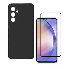 Capa Capinha Aveludada+ Película Vidro 3d Para Galaxy A54 5 Cor Preto Para Galaxy A54 5g