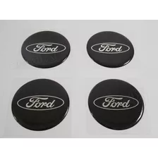 Kit Adesivos Emblema Resinado Roda Compatível Ford 85mm Cl19 Cor Preto E Escrita Cromada