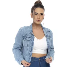 Jaqueta Jeans Feminina Botão Encapado Marmorizada Premium