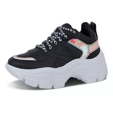 Tênis Plataforma Sneaker Feminino Preto Blogueirinha Oferta