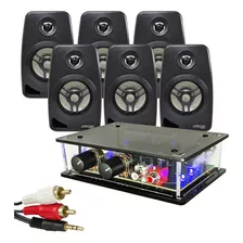 Kit Som Ambiente 6 Caixa Acustica Preta Com Amplificador