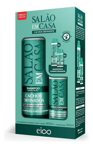 Eico Shampoo Hidratação Sem Sal 800ml E Condicionador Leave-in 450ml Salão Em Casa Cachos Definidos Brilho Cacheado Crespos Ondulados