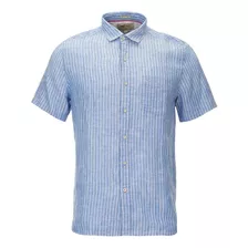 Camisa Lino Orgánico Hombre Stripeshrt Azul Rockford