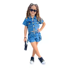 Conjunto Infantil Jeans Croped Short Cargo Blogueira Menina