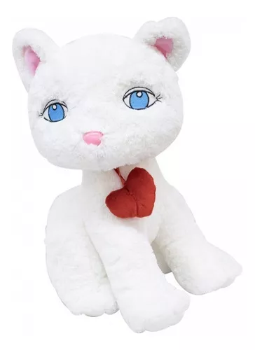 Gato Branco Com Coração 38 Cm - Pelúcia