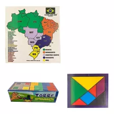Kit Pedagógico Mapa Brasil, Tangram E Torre Inteligente