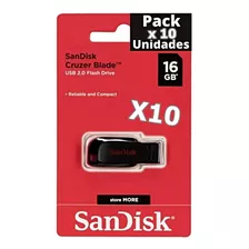 Pack X10 Pendrive Sandisk 16 Gb Pen Usb 2.0 Nuevo