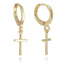 Brinco De Cruz Crucifixo Masculino Feminino Folheado A Ouro