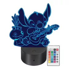 Lámpara Led Decorativa Stitch Guitarra Rgb Personalizada