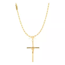 Cordão Masculino Cadeado 4mm + Pingente Crucifixo Palito G