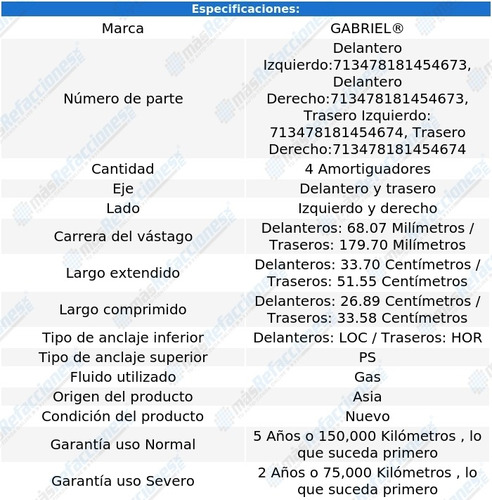 4 Amortiguadores Gas Chrysler Stratus 01-06 Gabriel Foto 2