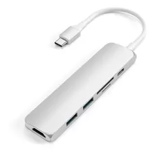 Hub Adaptador Satechi A00208 Usb C Multipuertos Slim Usb 3.0 Hdmi 4k Msd V2 Silver