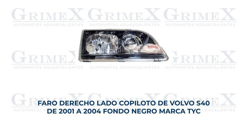 Faro Volvo S40 2001-01-2002-02-2003-03-2004-04 Negro Tyc Ore Foto 10