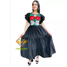 Vestido De Manta/de Gala/largos Bordados De Flores Chiapas