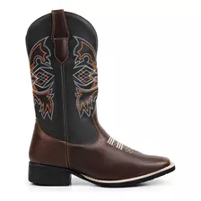 Bota Texana Masculina Country Em Couro Cowboy Rodeio